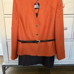 Chic Tahari Suit with Burnt Orange Blazer and Chocolate Brown Skirt with Belt
